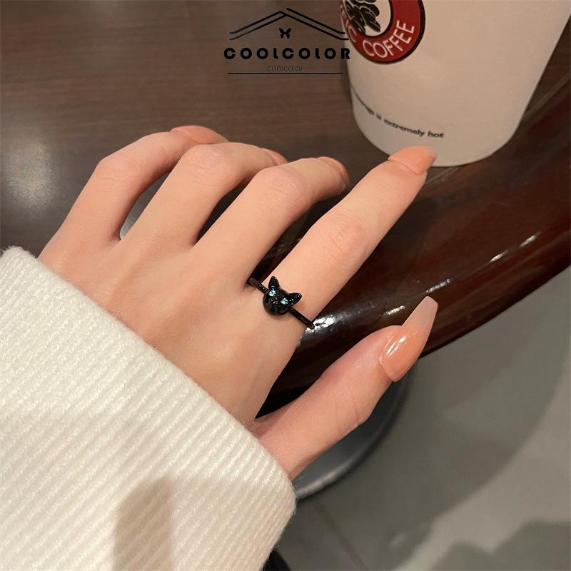 COD Cincin Kucing Hitam Wanita Trendi Desain Niche Cincin Jari Telunjuk Fashion Kepribadian Cincin- cl