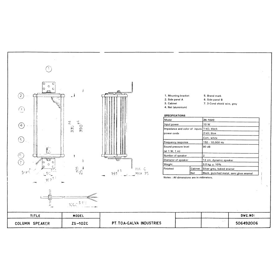 SPEAKER COLUMN 10W 10 WATT TOA ZS-102C