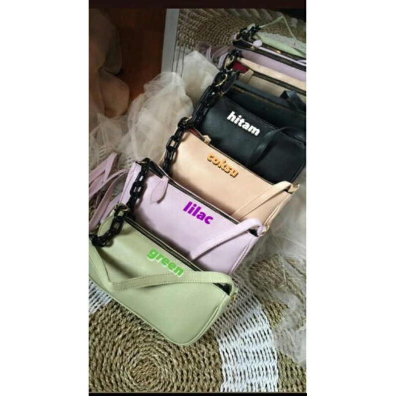 Tabita Pastel Nikita Akrilik Bag bahan kulit jeruk import size 28x17 readystock