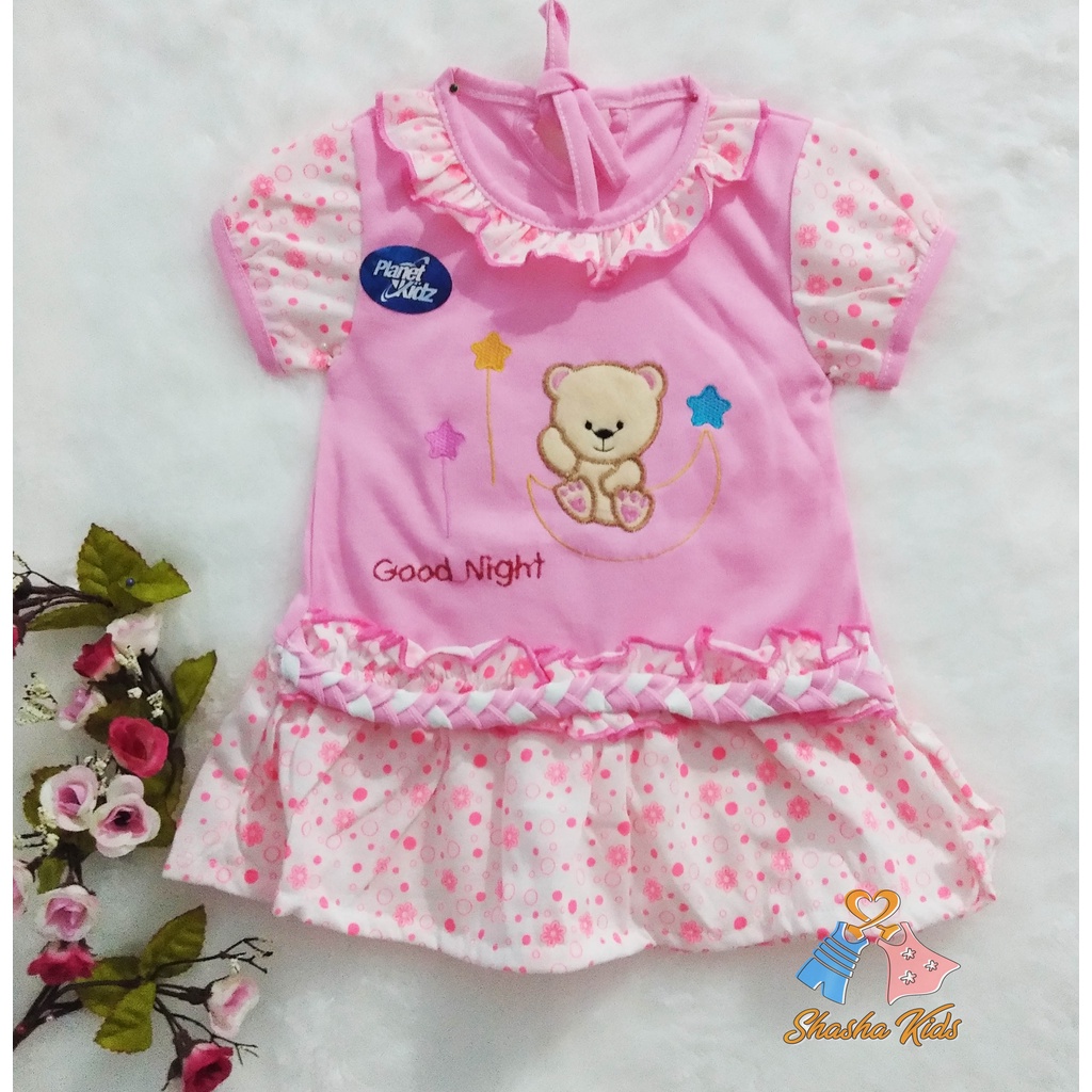 [L-014] Baju Bayi Perempuan/ Dress Bayi Perempuan Planet Kids cantik motif lucu 3-6 bln