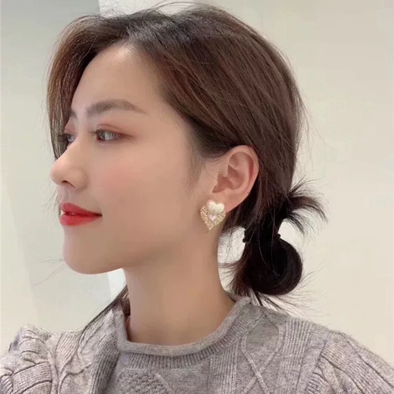 Anting 925 Silver Needle Bentuk Hati Aksen Mutiara Bahan Logam Gaya Eropa Amerika Untuk Wanita