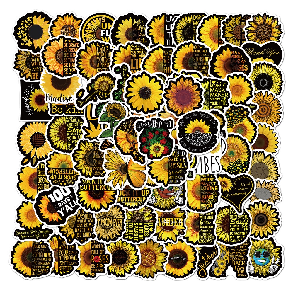 100pcs Sunflower Pattern Waterproof Pvc Sticker Yellow Color for Laptop/Refrigerator/Luggage