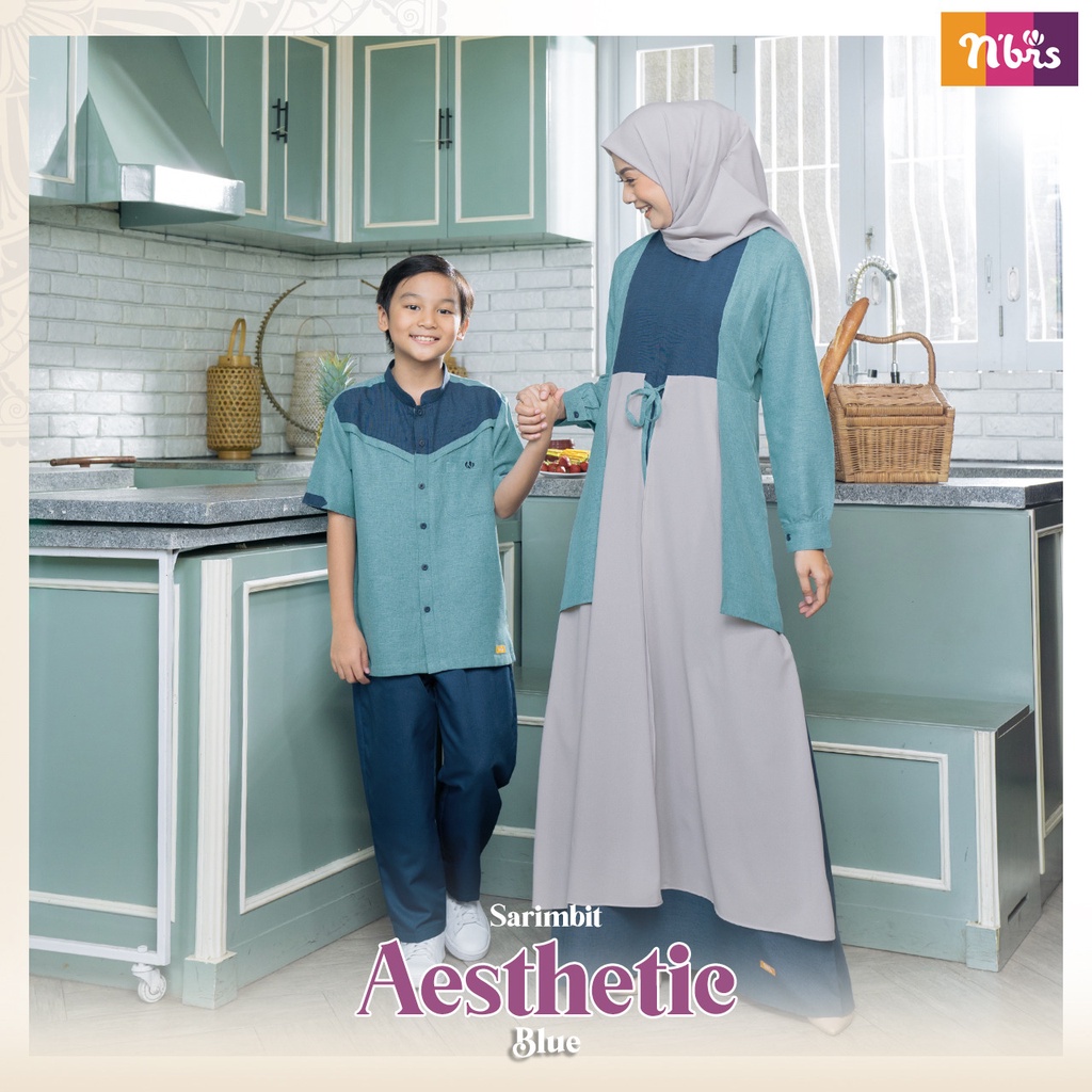 NIBRAS SARIMBIT AESTHETIC BLUE Baju Muslim Couple Copel Kopel SARIMBIT LEBARAN NBRS SYARI SERAGAM KELUARGA