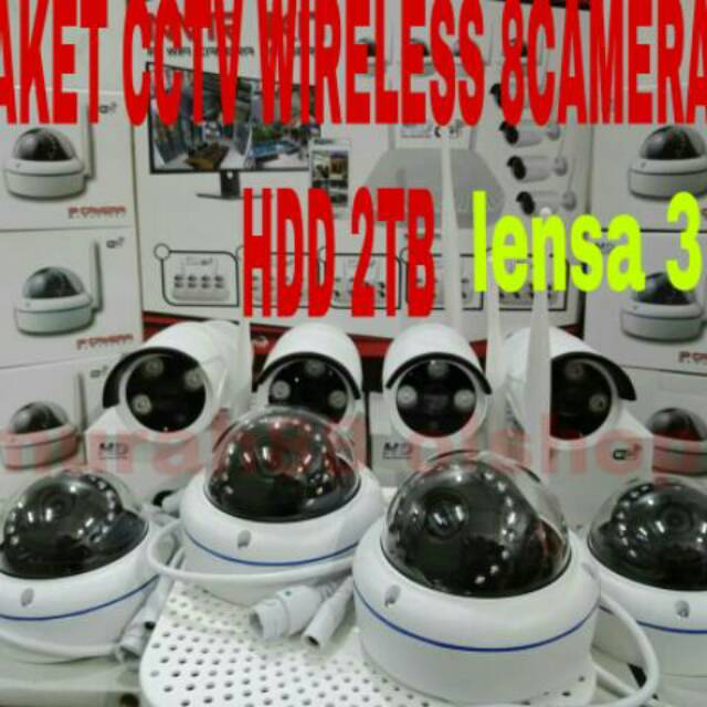 PAKET CCTV WIRELESS 8CH  8CAMERA 3MP RESOLUSI 1080P