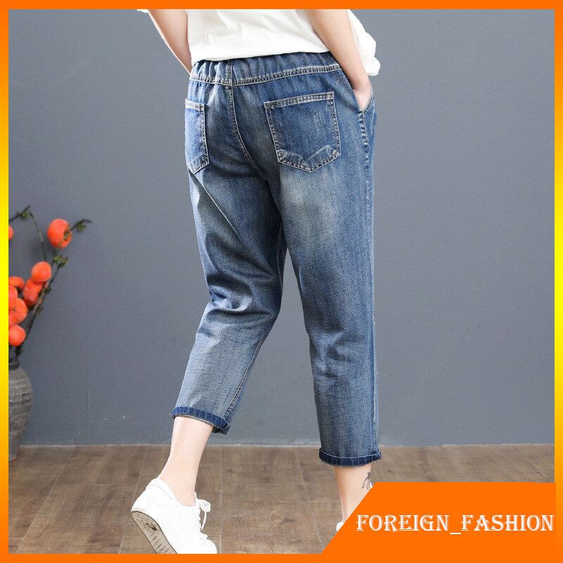 Celana Jeans Sobek Sobek Wanita Lace Up Jeans Woman Ripped Boyfriend Jeans For Women With High