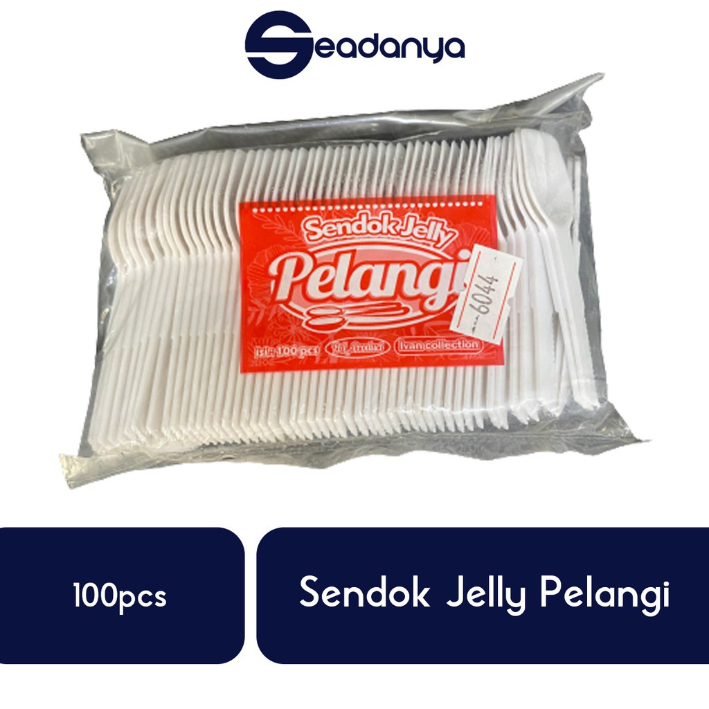 

Sendok Jelly Plastik Putih 100pcs Merk Pelangi -Alat Makan/Sendok Nasi/Buah/Es