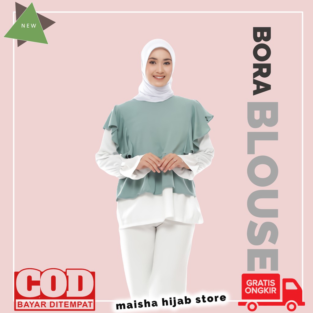 Baju Atasan Blouse Wanita Lengan Panjang Jumbo Bora Blouse Blus Bluse Atasan Wanita Terbaru Kekinian