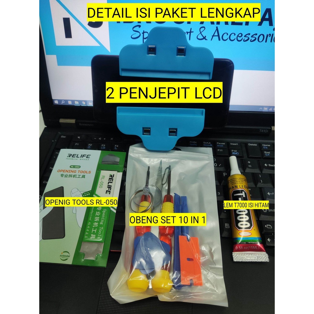 OBENG SET ALAT SERVICE LENGKAP / PAKET OBENG 10 IN 1 + PENJEPIT + LEM B7000 T7000 15ML + PEMBUKA LCD RL-050 OPENING TOOLS