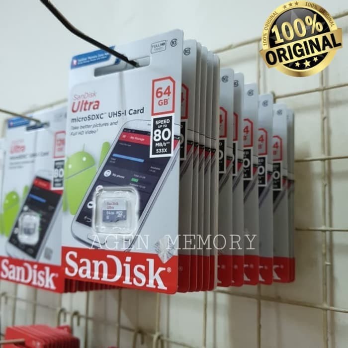 memory memori card 64 gb microsd micro sd sandisk ultra class 10 64gb