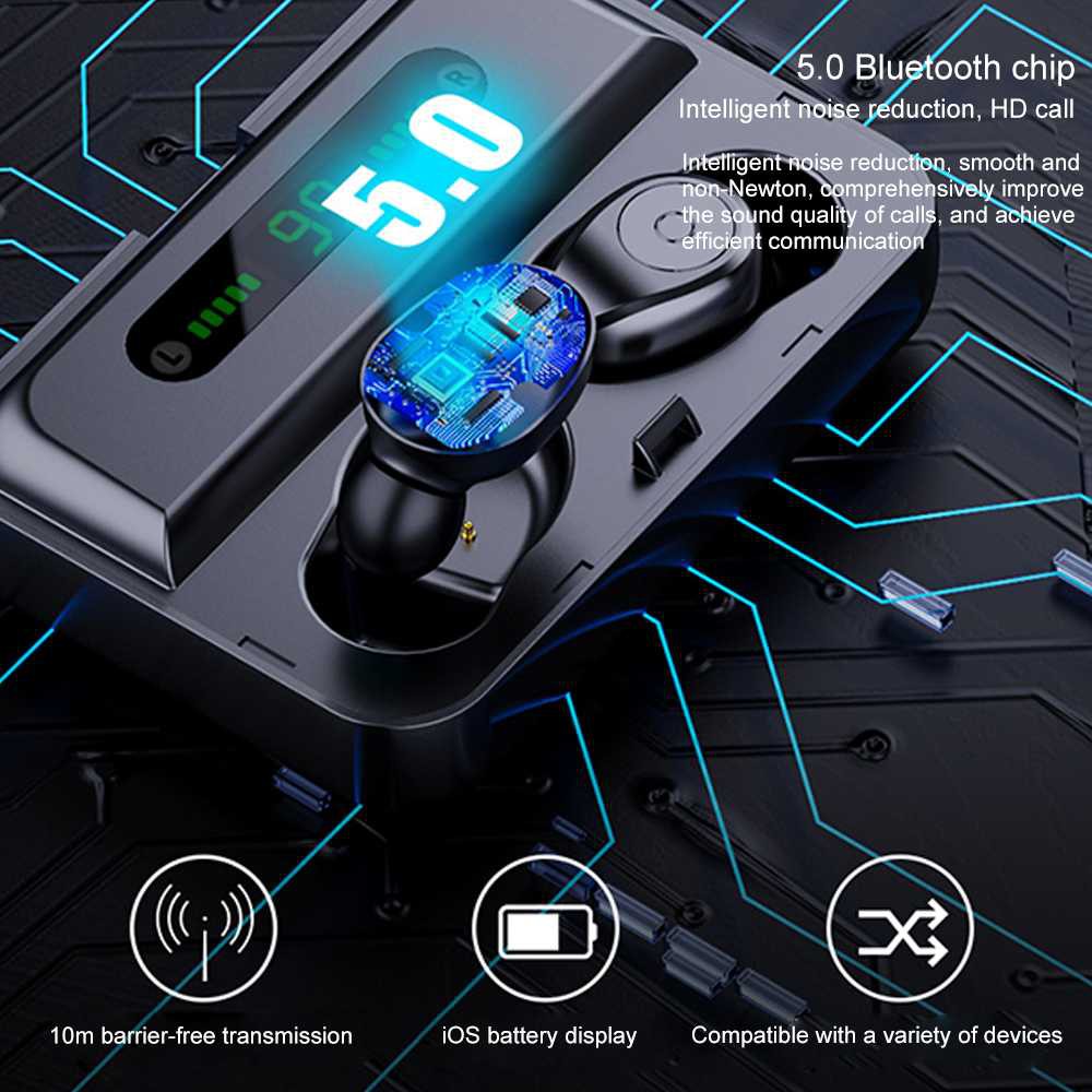 RS - TWS Earphone Bluetooth 5.0 + Powerbank Dock 2000mAh Wireless LED HD Stereo RS-29623