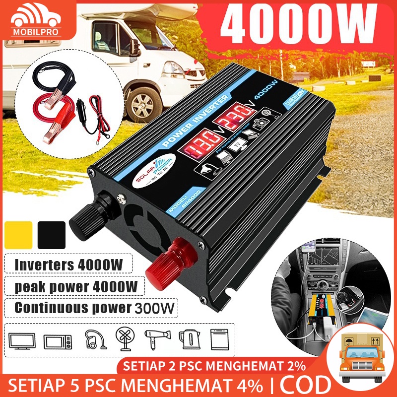 Power Inverter 4000W DC 12V to AC 220V Dual Usb Dengan Display Led Untuk Mobil Inverter