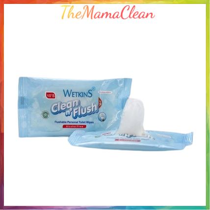 Wetkins Clean &amp; Flush Wet Wipes Tisue Basah Isi 10  &amp; 72 Lembar