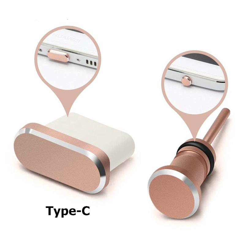 Portable Alloy Phone Anti Dust Charging Port Plug Set Accessories,USB Type-C Port and 3.5mm Earphone Jack Plug With Storage Box