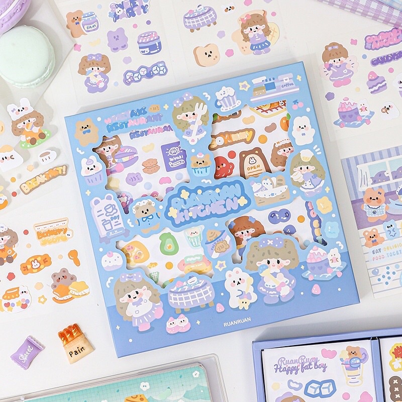 RUAN RUAN KITCHEN 1 LEMBAR STIKER LUCU AESTHETIC DECO PLANNER DIARY BUNGA SCRAPBOOK KIYOWO KAWAII GAYA KOREA UNIK KARAKTER KARTUN HEWAN PELIHARAAN ANAK PEREMPUAN ORGANIZER DEKORASI CASING LAPTOP HP BOTOL AIR MINUM VIRAL TIKTOK MURAH CUTE BERUANG KELINCI