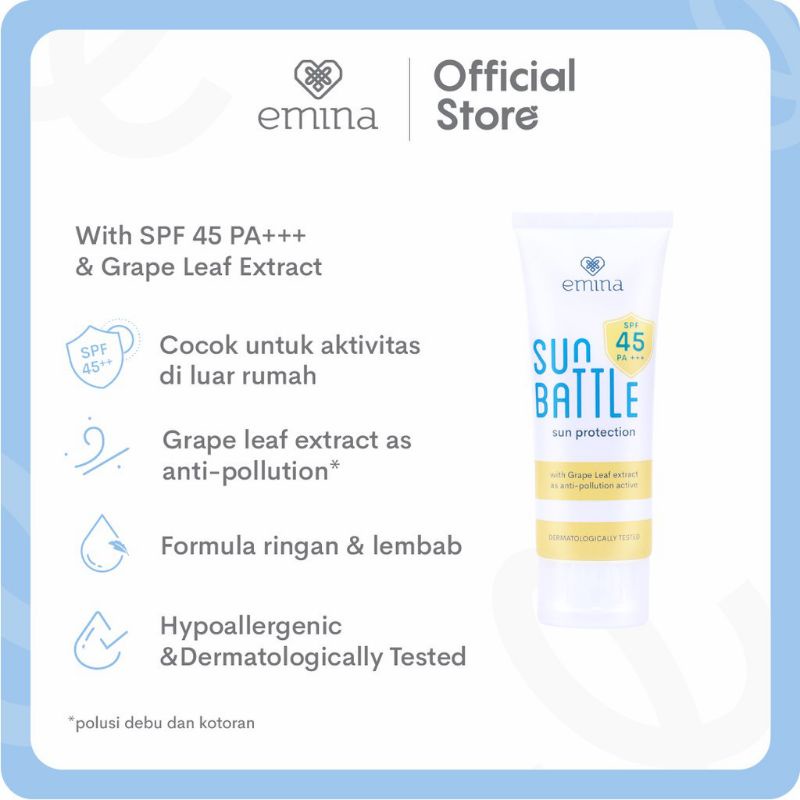 Emina Sun Battle Protection SPF 30 PA+++ 23ml &amp; 60ml | SPF 45 PA+++ 30ml | Sunscreen Wajah