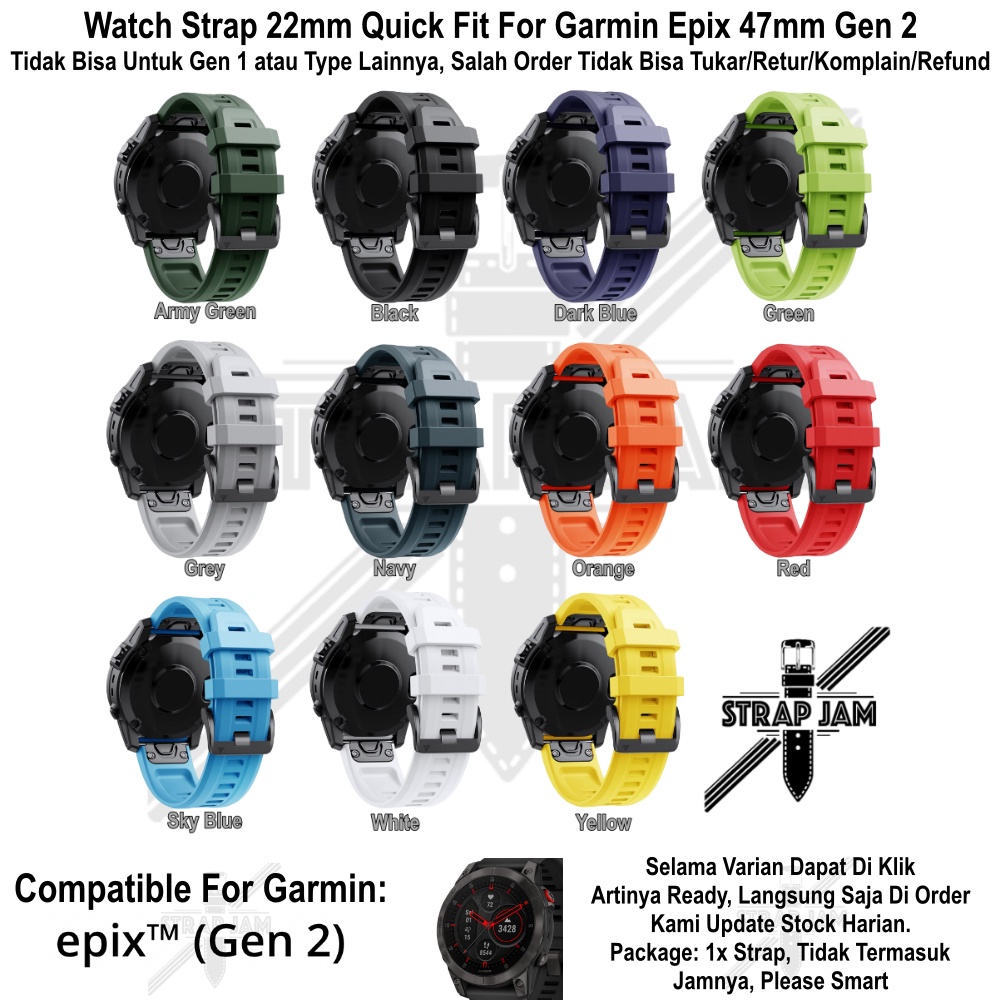 MF7 Strap Garmin Epix 47mm Gen 2 - Tali Jam Tangan Quick Fit 22mm Rubber Silikon Sporty