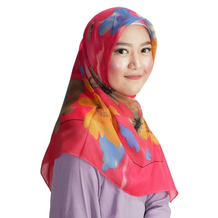 Zoya Kerudung Segiempat Motif - Molly Scarf Warna Tropical Pink