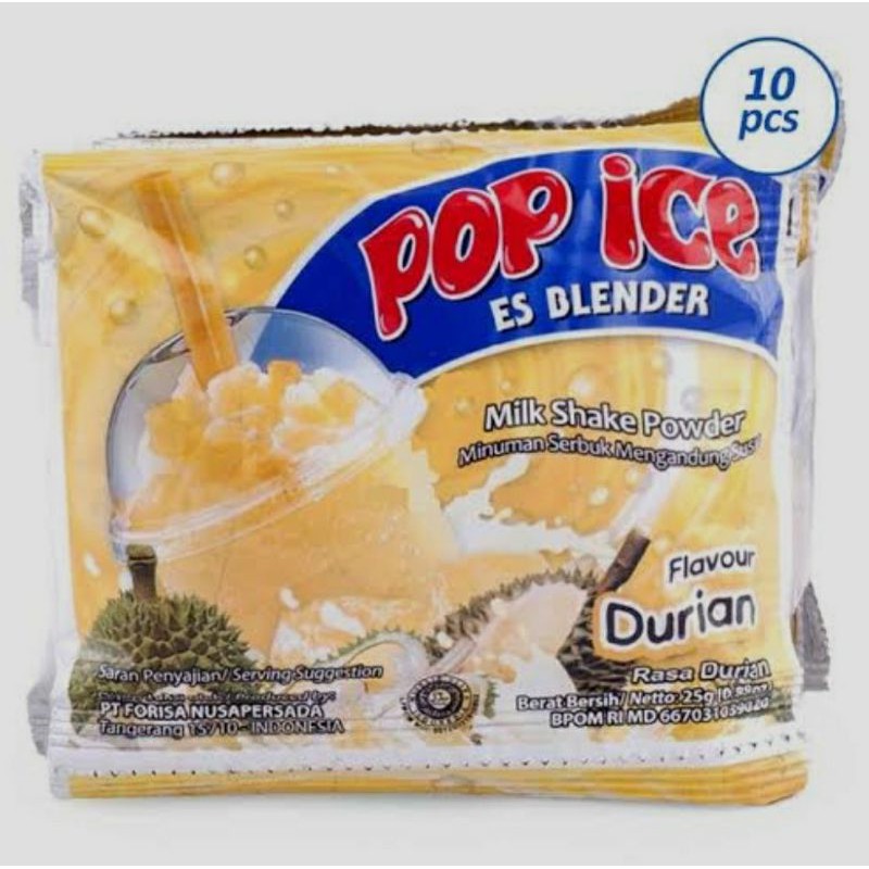 

Pop ice rasa durian 1 renteng isi 10 sachet