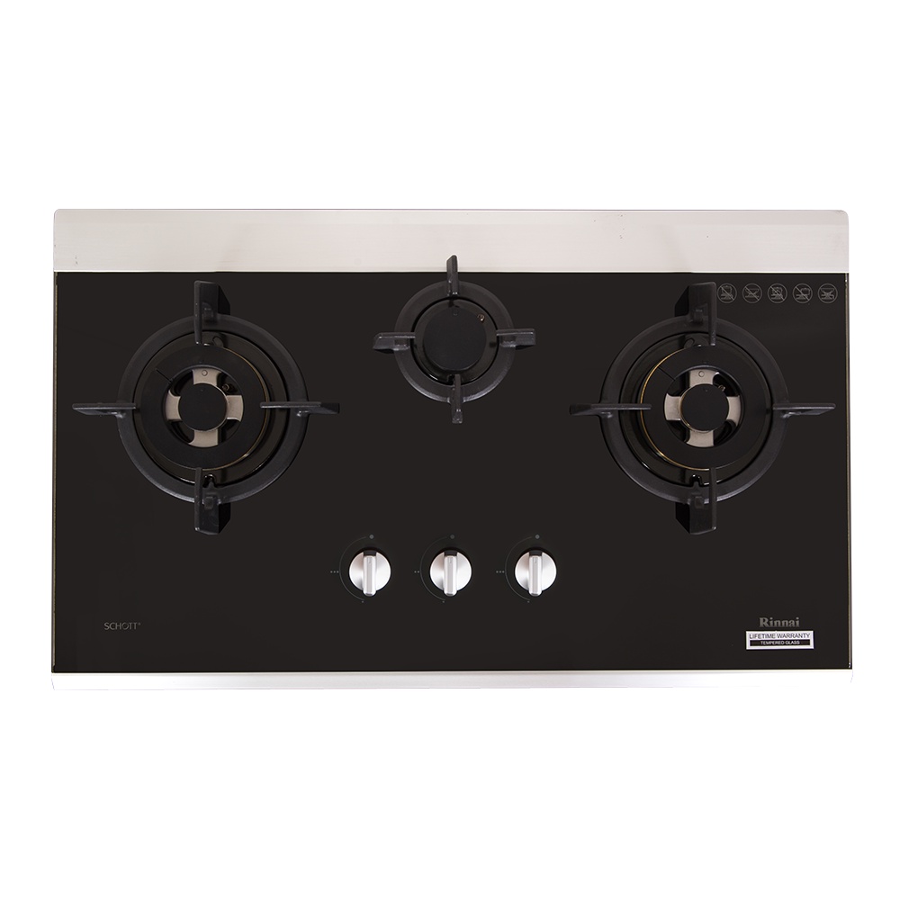 KOMPOR TANAM RINNAI RB-7503D (GBSM) 3 TUNGKU HITAM KACA RB 7503 D GBSM