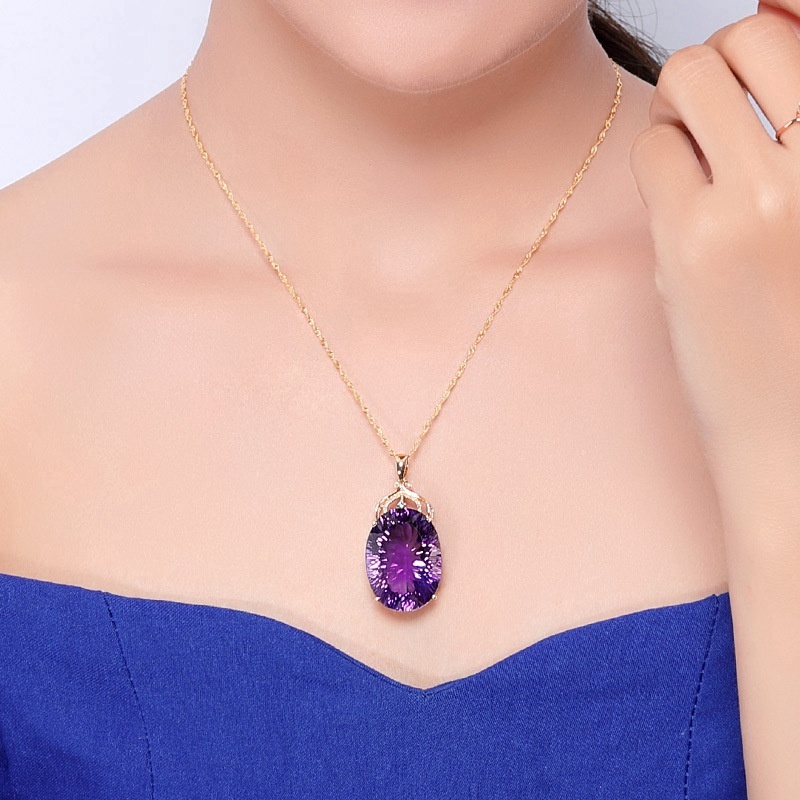 Kalung Liontin Kristal Zircon Mikro Inlaid Lapis Emas 18K untuk Wanita