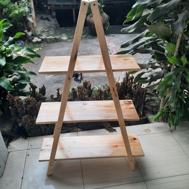 rak lipat 3 susun serbaguna dekorasi rumah kayu rak lipat kayu