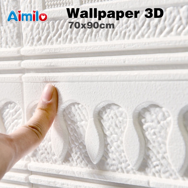 Wallpaper Foam 3D Motif Jendela Pintu Kayu Jati Putih Kayu Gold Marmer Ukuran 70 X 90 Cm / Wallpaper