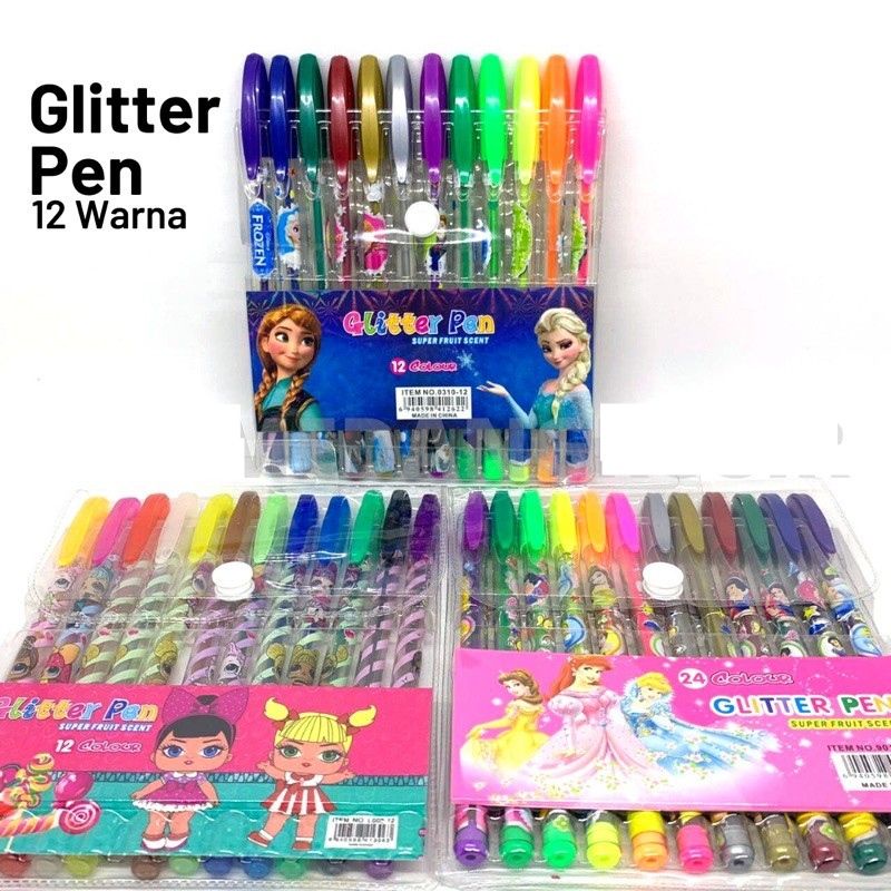 Medan Termurah (Isi 12 pcs) Pen gel pelangi blink blink 12 warna Cantik