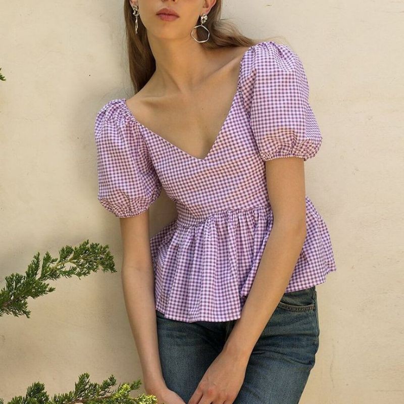 Somi Top | abbey_id atasan blouse peplum ruffle wanita puff sleeve vneck