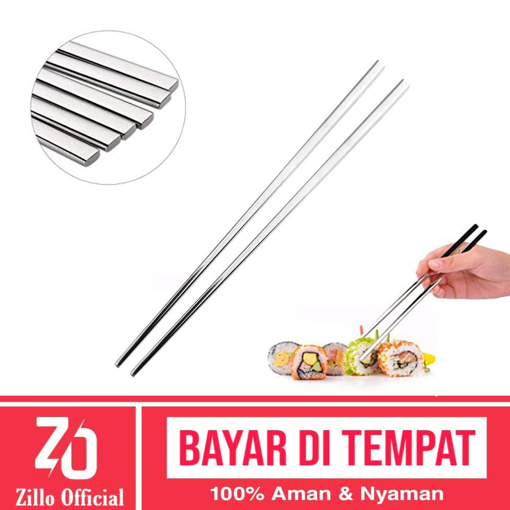 ZILLO Sumpit Makan Khas Korea Sumpit Pipih Stainless Steel Sujeo Premium Quality