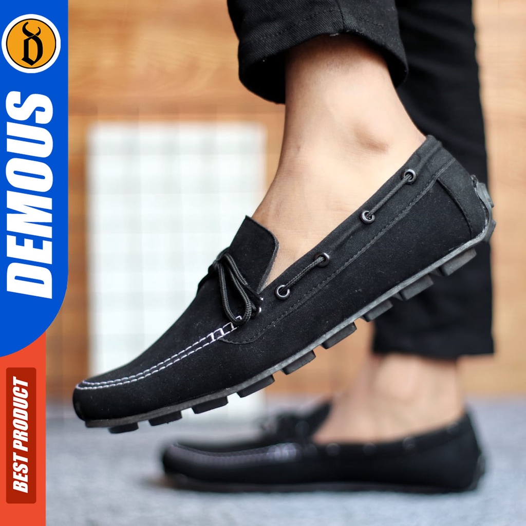 Sepatu Slip On Pria Sepatu Casual Pria Kulit Suede Kerja Kantor Kuliah Kondangan Sepatu Slop Pria Sepatu Hitam Pria DEMOUS SEBIT