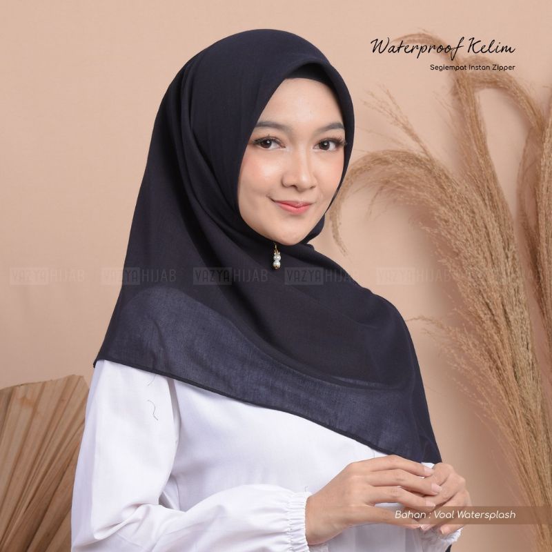 Hijab Segiempat Instan Zipper Waterproof Kelim