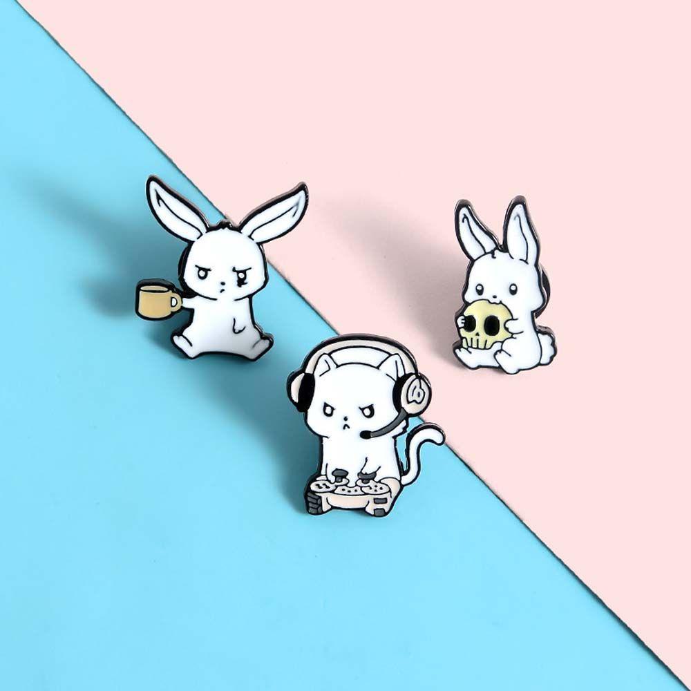 Lanfy Bunny Enamel Pin Kerah Bros Hadiah Untuk Anak-Anak Kelinci Perhiasan Aksesoris Lapel Pin Lencana Pin Brooch Pin