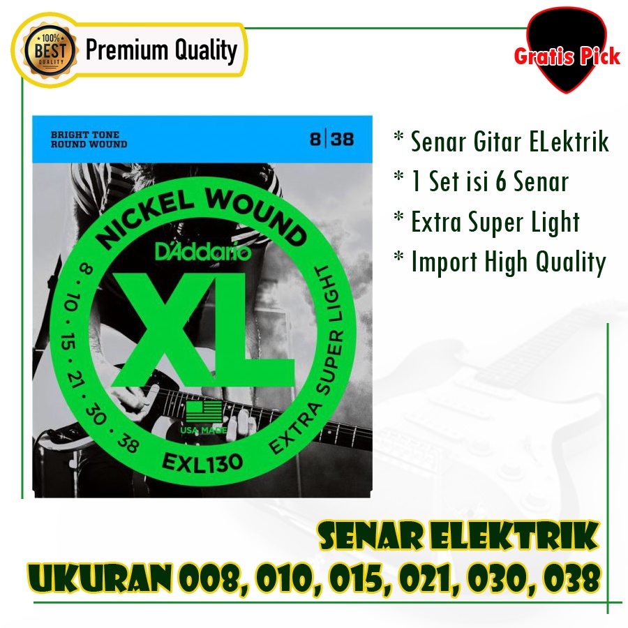 senar gitar elektrik 008 electric guitar string daddario XL EXL 130