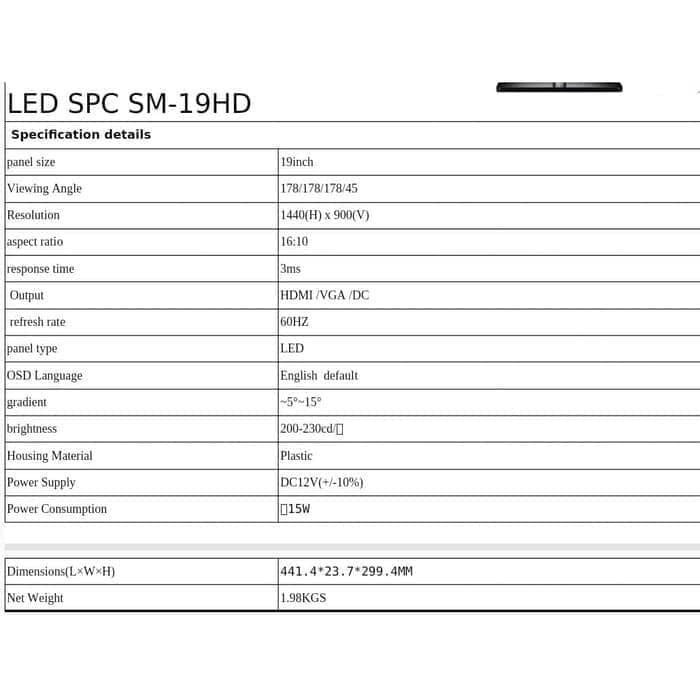 LED Monitor 22 19 inch SPC SM-19HD PIXEL MAGIX 1440x900 60hz murah #Garansi Resmi