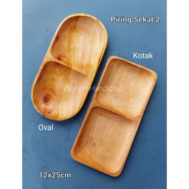 piring kayu/piring kayu set/piring sekat 2/piring saji kayu mahoni 12x25cm