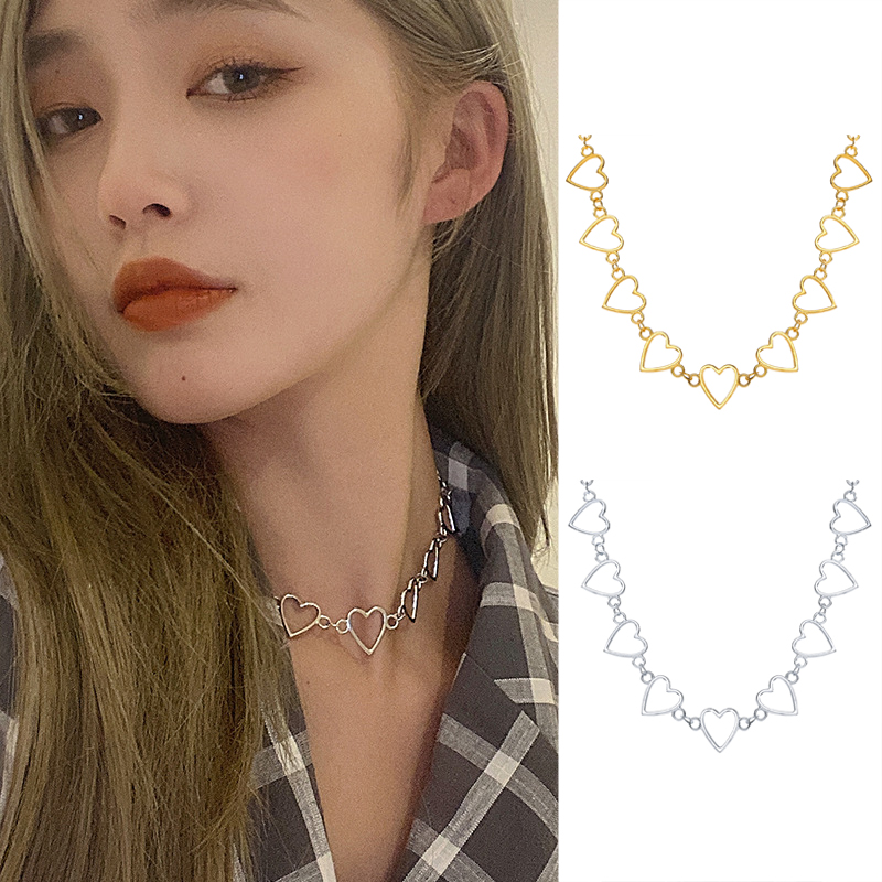 YEEZII Kalung Rantai Klavikula Model Hati Rongga Gaya Korea Untuk Aksesoris Perhiasan Wanita