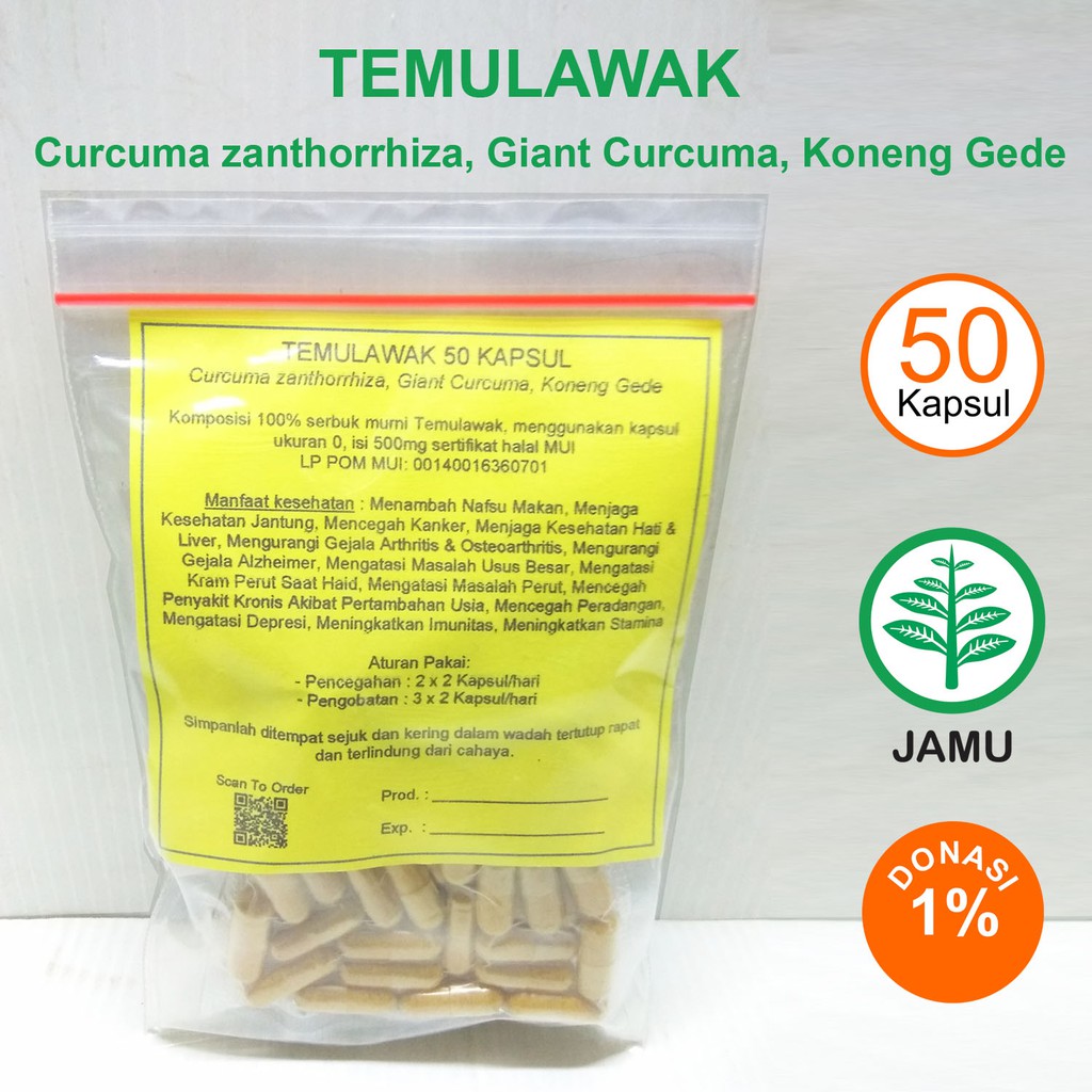 

TEMULAWAK 50 KAPSUL Koneng Gede Hepatitis Liver Stamina Vitalitas Kram Perut Haid