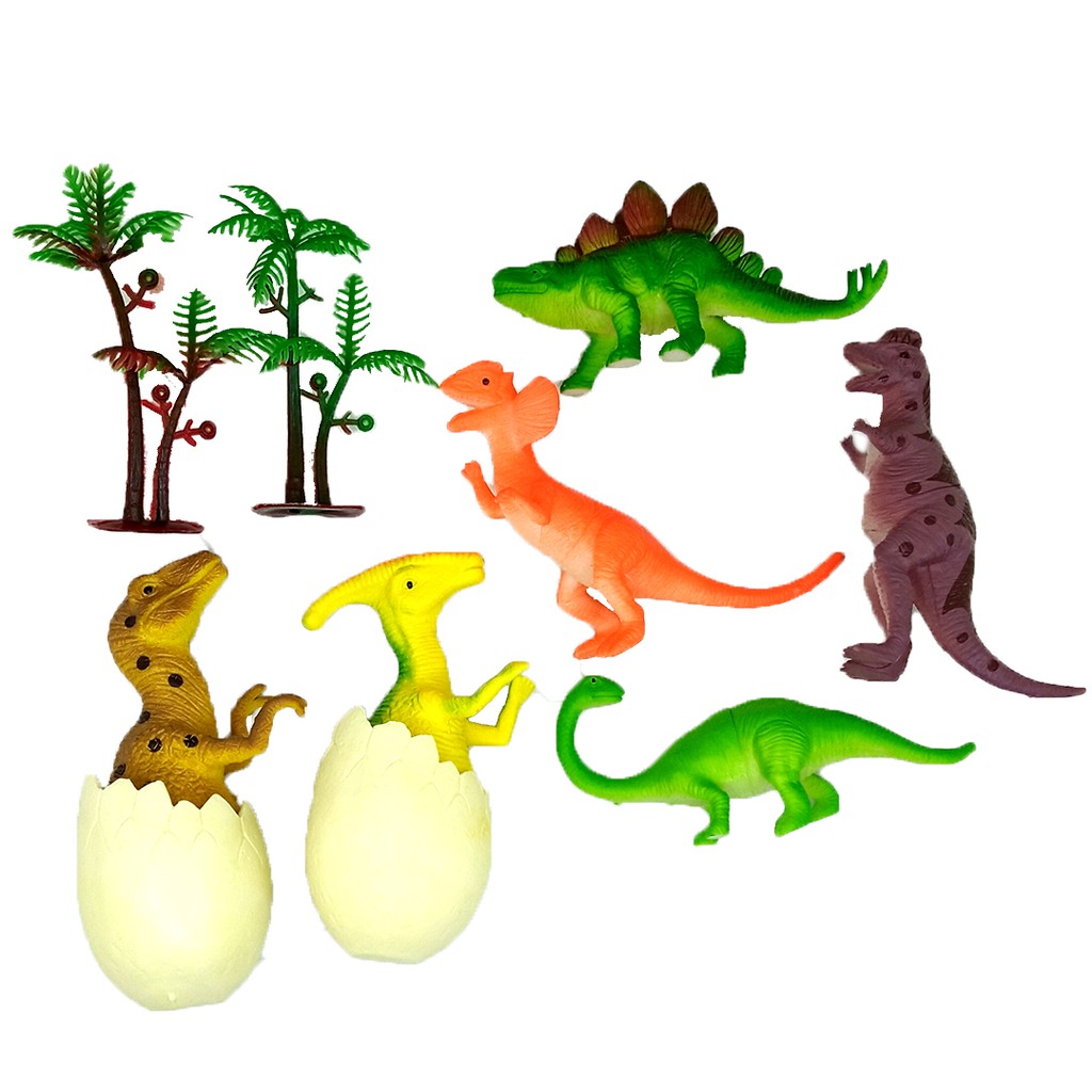 Set Dinosaurus Karet dan Telur Menetas Mainan Miniatur Dino