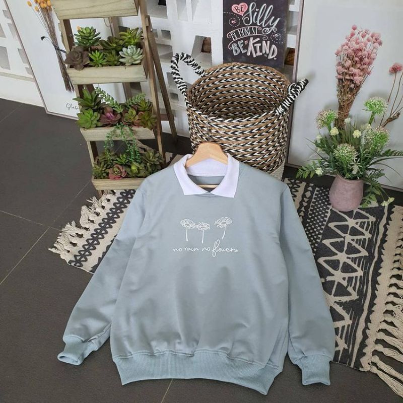 NO RAIN FLOWERS Sweater santai wanita Trendy kekinian/murah meriah/crewneck polos murah