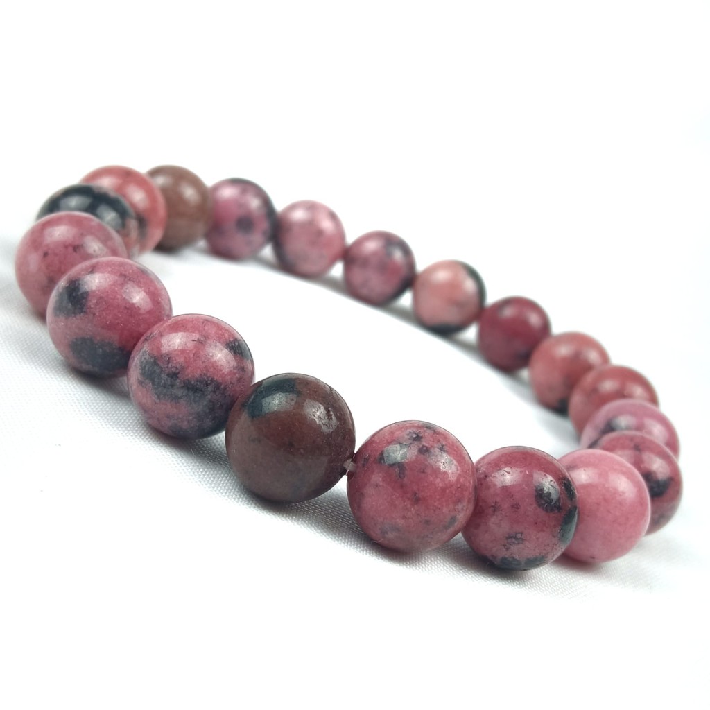 GELANG BATU GIOK PINK RUBI TANZANIA 10MM ELASTIS