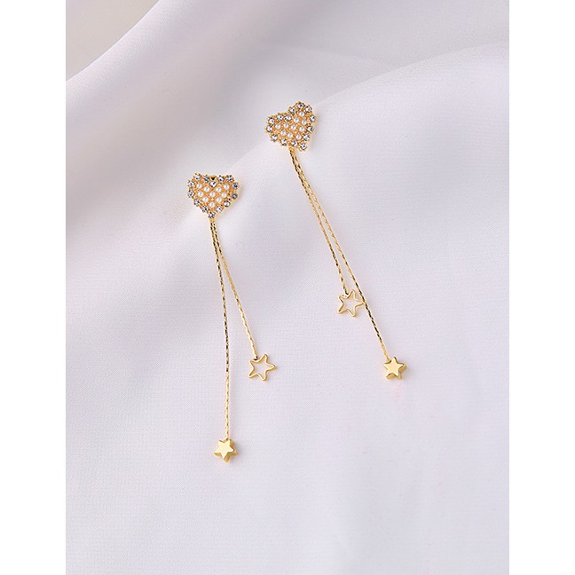 LRC Anting Tusuk Fashion Golden Pearl Love Star Stud Earrings D59112