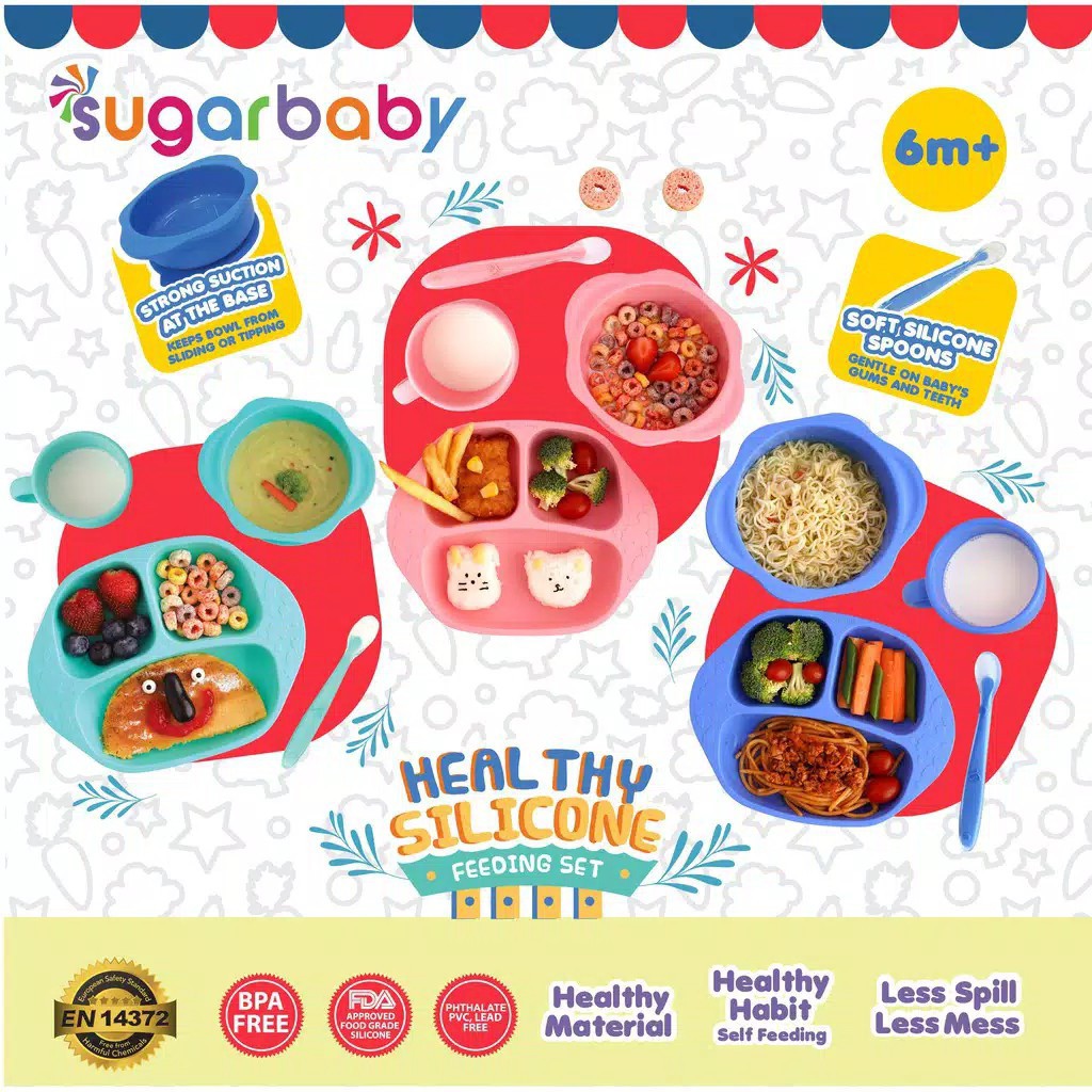 Feeding set makan bayi sugar baby piring set mangkok silikon sugarbaby 4 in1 healthy silicone