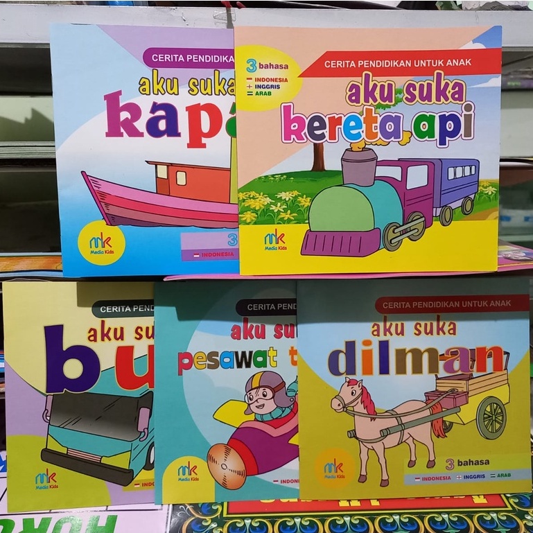 Buku Cerita Anak Bergambar Transportasi 3 Bahasa Indonesia - Inggris - Indonesia Full Color