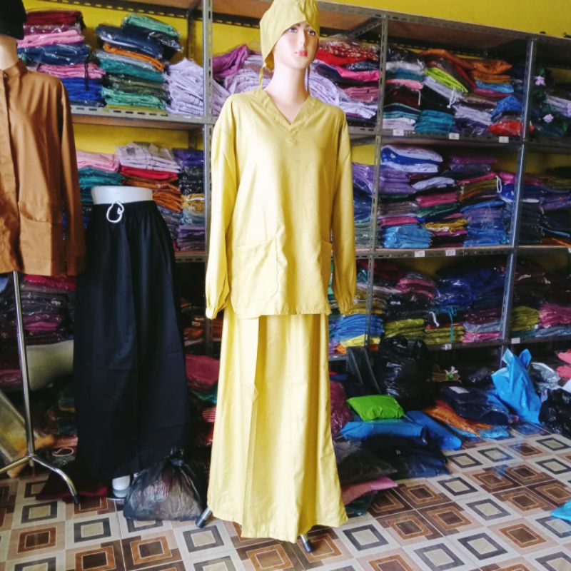 oka medis scrubs / Setelan Baju rok topi / baju oka lengan panjang
