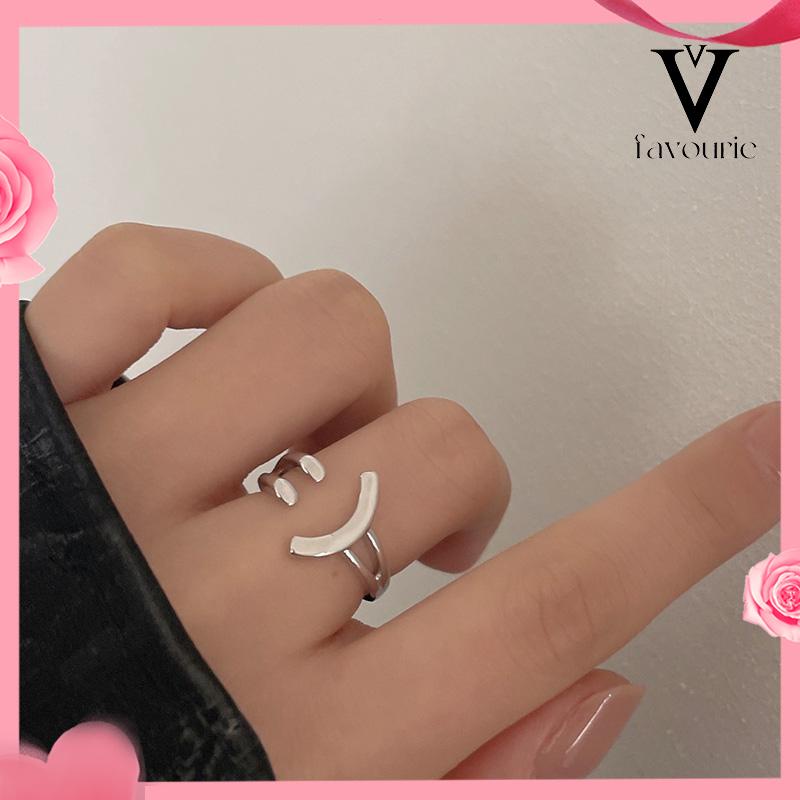 [COD]Cincin Model Terbuka Adjustable Desain Smiling Face Warna Silver Untuk Wanita-FA