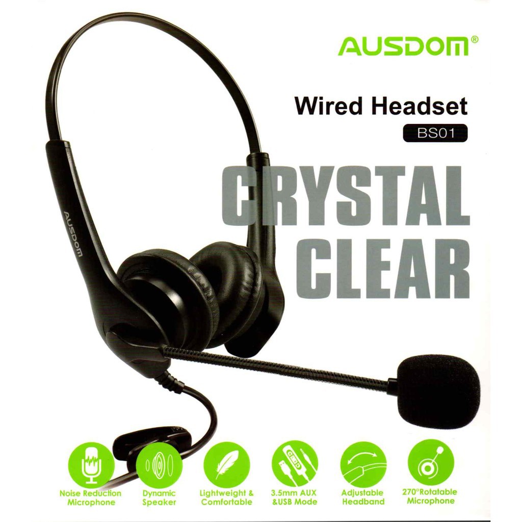 Ausdom Headset Wired 3.5mm Aux USB Mode BS01 - Headphone