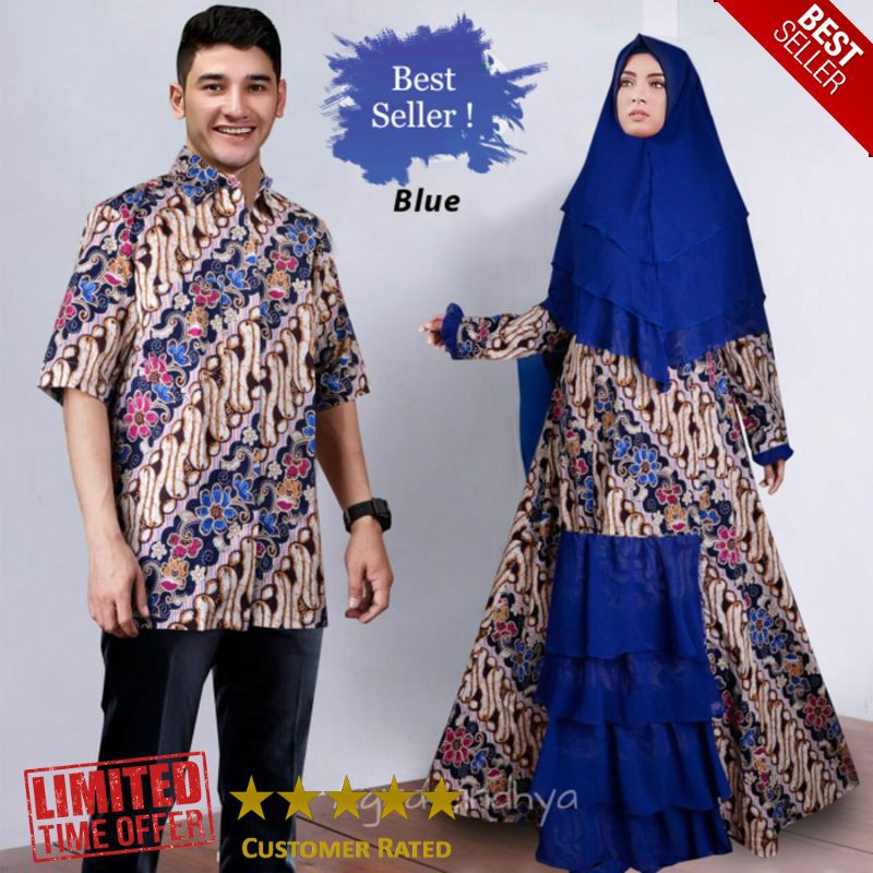 SALE Couple batik pesta aryani blue xl baju pasangan sarimbit ana biru TM