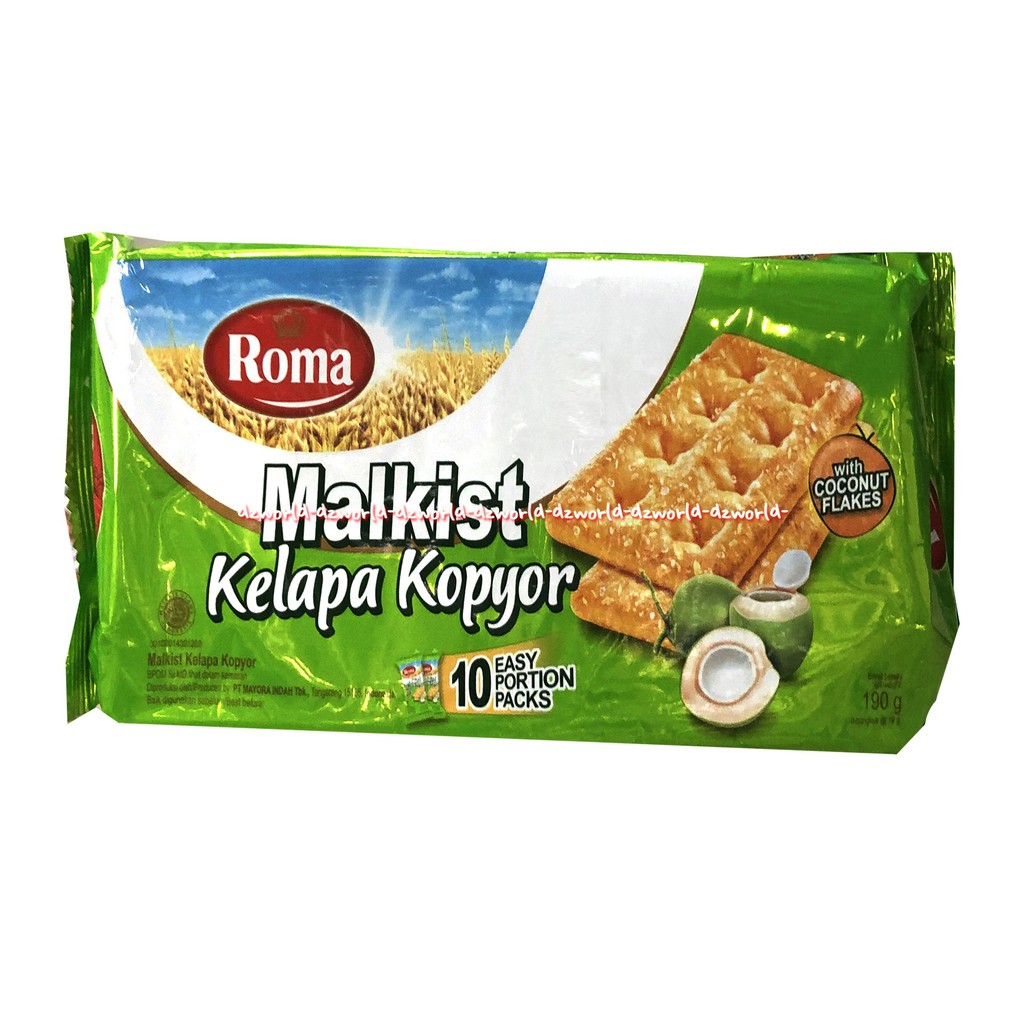 

Roma Malkist Kelapa Kopyor Hijau 190gr Biskuit Cemilan Snack Coconut Cracker Romma Malkis