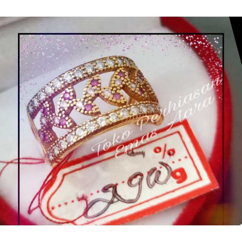 Cincin Emas 375 Krawang Daun Permata