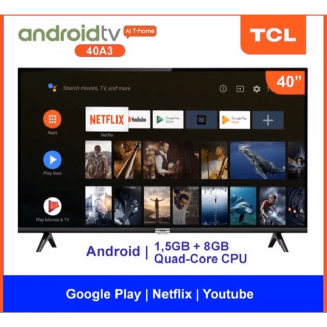 TCL LED 40A3 SMART ANDROID FULL HD DIGITAL TV - 40 inch + BREKET TV